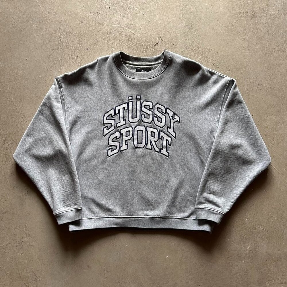 stussy collegiate grey boxy cropped sweatshirt